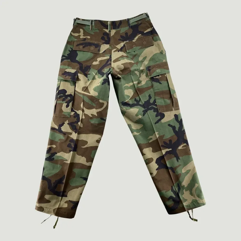 US Military Woodland Camo BDU Combat Cargo Pants Medium Short